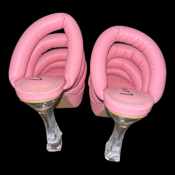 Lemon Drop by Privileged Pink Puffy Strap Clear Platform High Heels - Picture 3 of 5